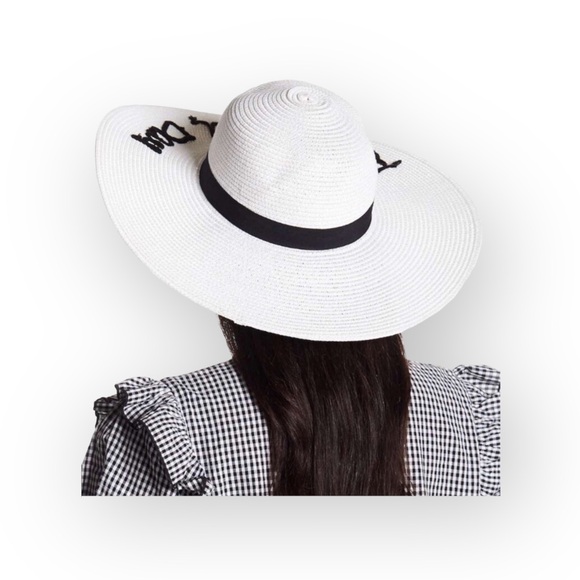 new Rose All Day ☻ Jet Setter Oversize Brim Floppy Sun Hat ☻ White Black Letters - Picture 12 of 14